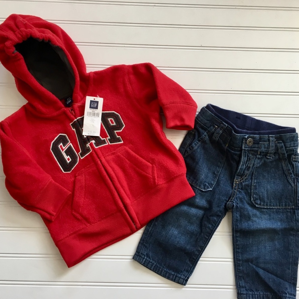 Boys New Gap Hooded Sweatshirt & Jeans 6-9 Months